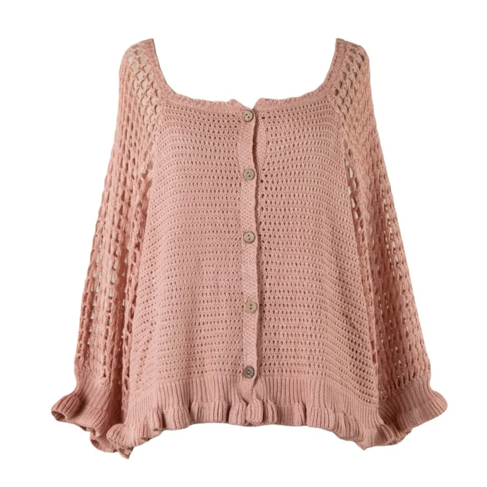 070. *HOST PICK* NWT Women’s Blush Crochet Button-Down Sweater - Picture 2 of 2